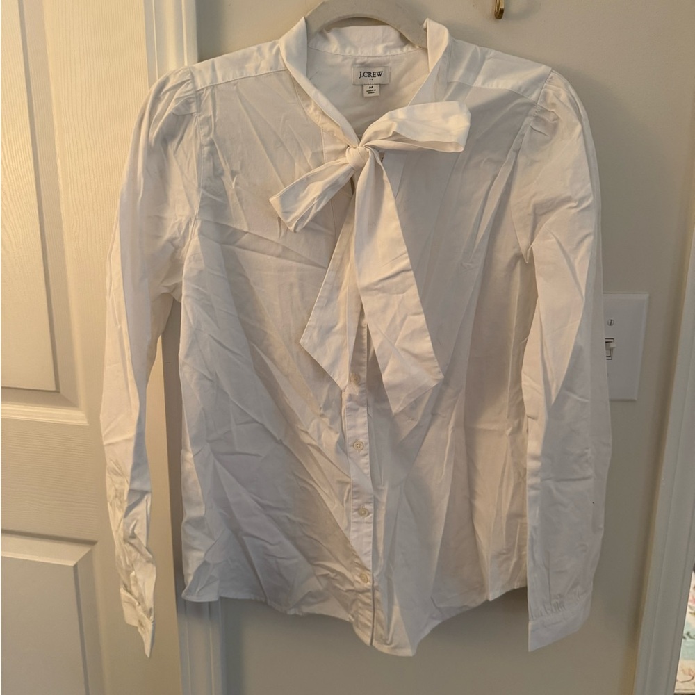 J. Crew tie neck white button down blouse